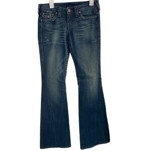 True Religion Jeans Women's Blue Denim Seamed Flare Crystal Buttons Jeans Sz 28